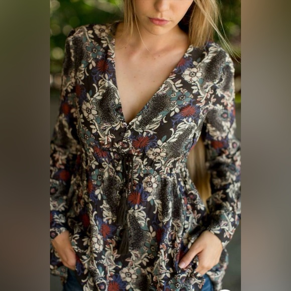 Free People Long Sleeve Stealing Fire V-neck Button Loop Bodice A-line Dress - Picture 10 of 12